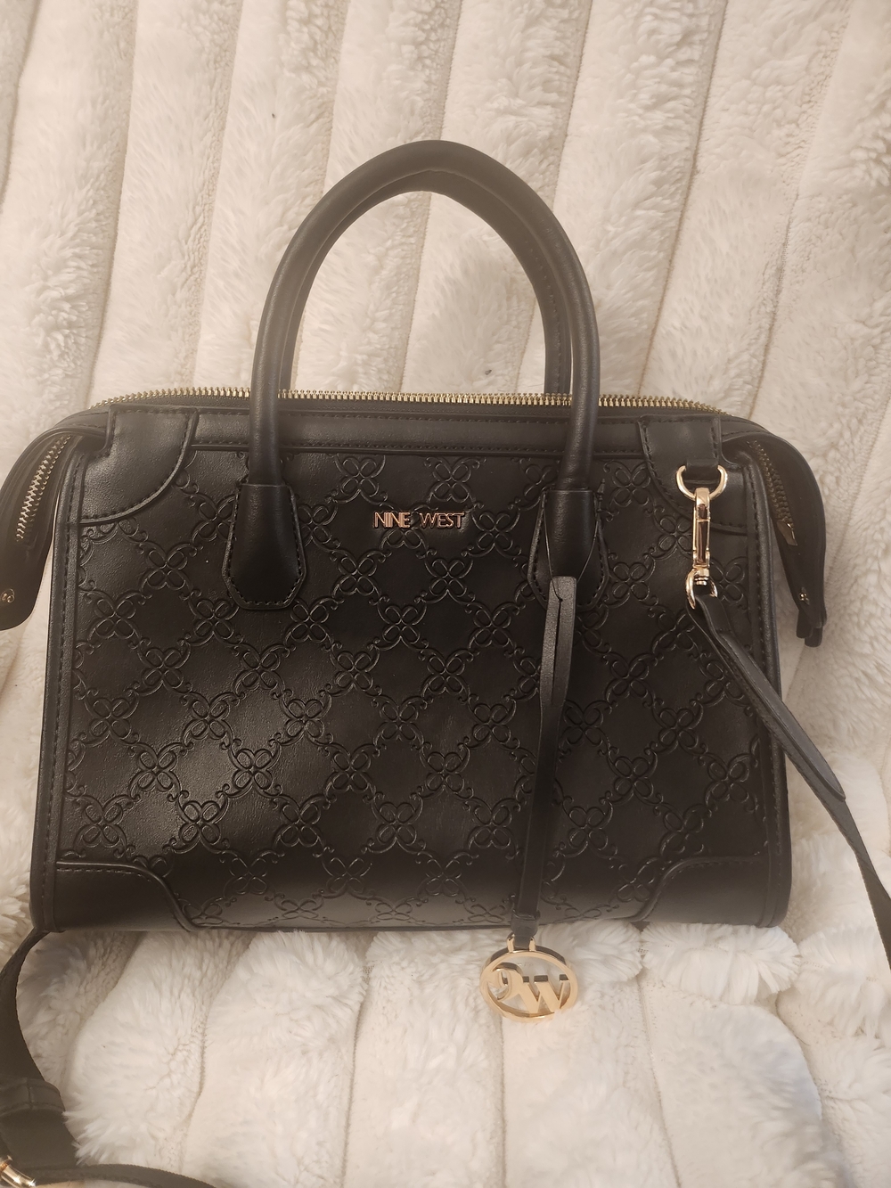 Nine West Black Embossed Satchel Handbag